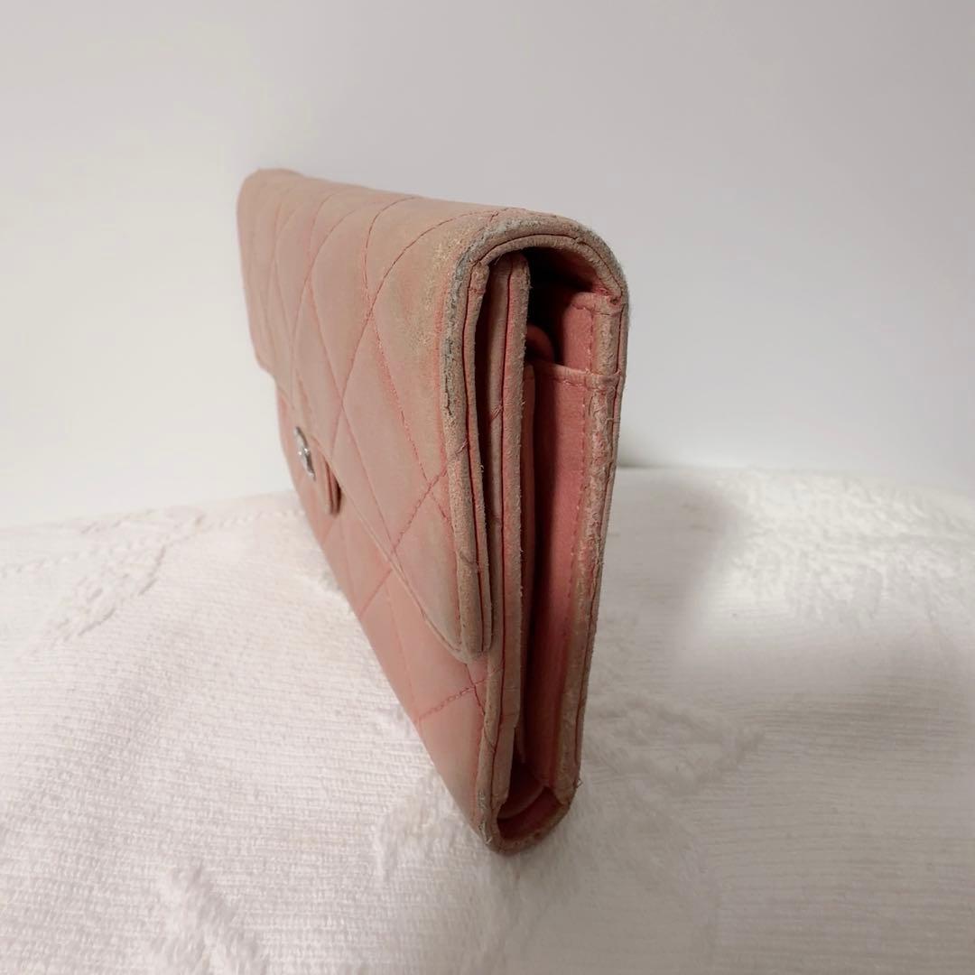 CHANEL シャネル マトラッセ 長財布 ラムスキン ピンク 三つ折り 財布