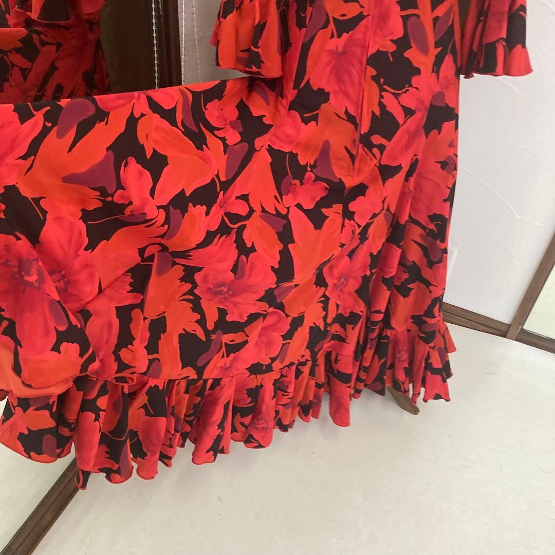 良品 フラメンコ衣装 ワンピース ティアード ロングドレス オーダーメイド 花柄