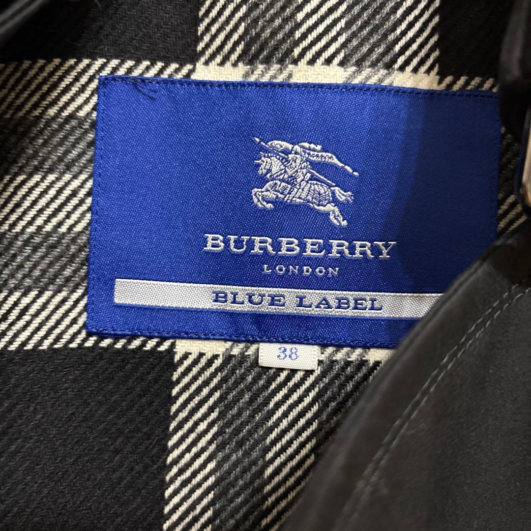 【Dokurl】バーバリーブルーレーベル黒のトレンチコート チェック柄裏地