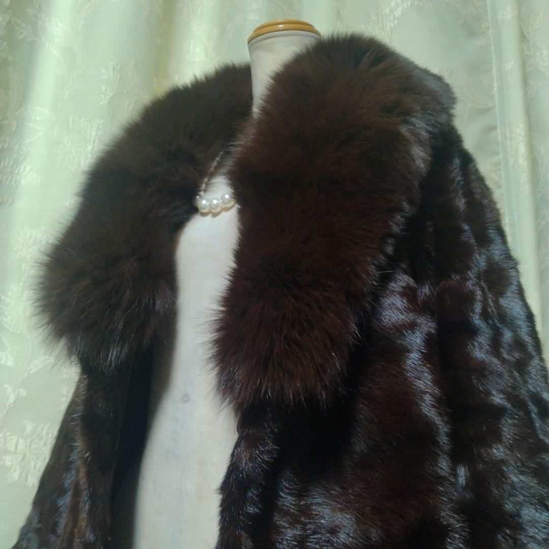 横段デザイン✩柔らか✩美品✩ウィーゼルミンク✩ブルーフォックス✩ファーコート