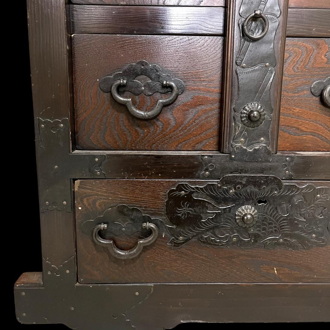 送料込み 時代物 車箪笥 龍金具 箪笥 船箪笥 和箪笥 和家具