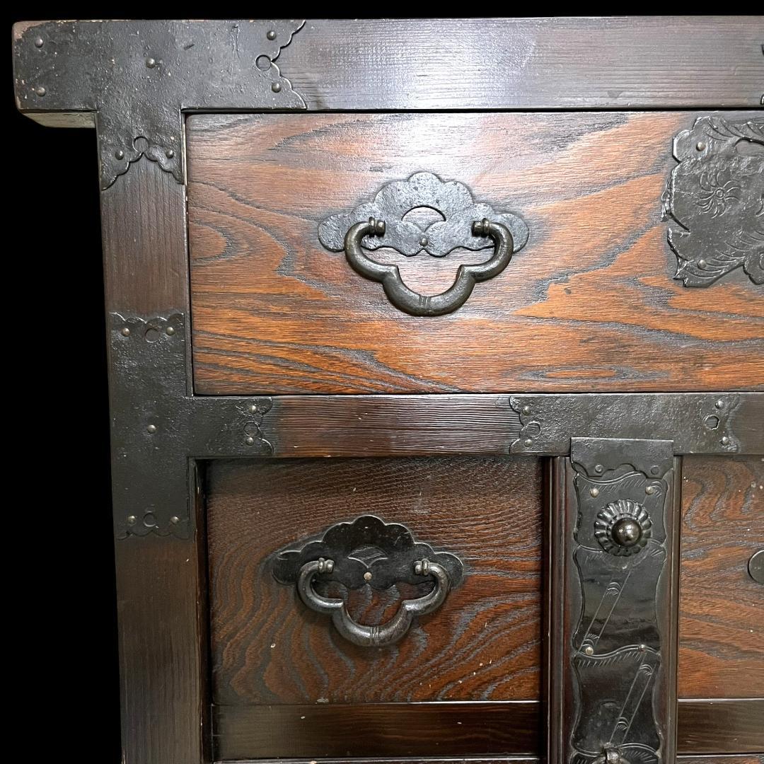 送料込み 時代物 車箪笥 龍金具 箪笥 船箪笥 和箪笥 和家具