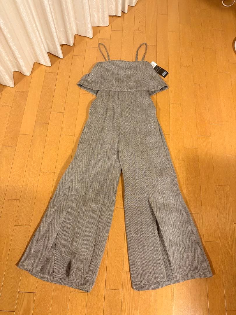 【タグ付き未着用】anuans ヘリンボーンリネンベアワイドオールインワン