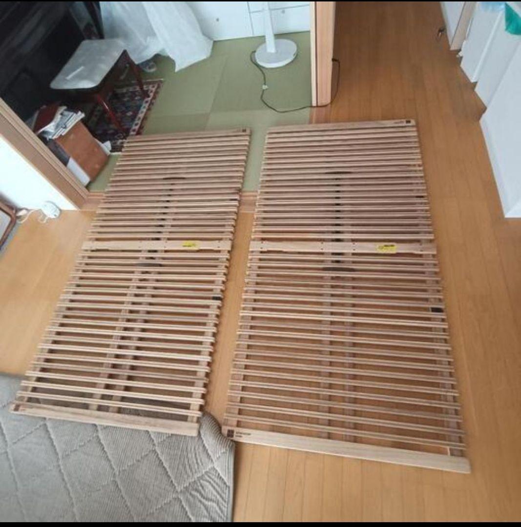 【2台セット】すのこベッドシングル。簡単布団干し「みやび格子」〔エアライズ〕