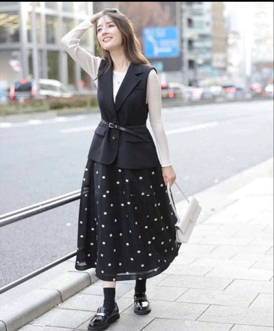 【美品】アプワイザーリッシェ　ウエストシェイプジレ　ペプラム　ベスト　ブラック