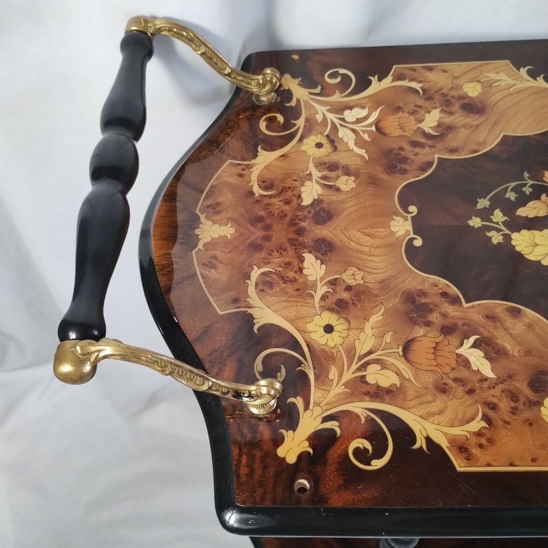 【関東地方限定販売】e【難あり】イタリア製 象嵌 キャスター付きキッチンワゴン