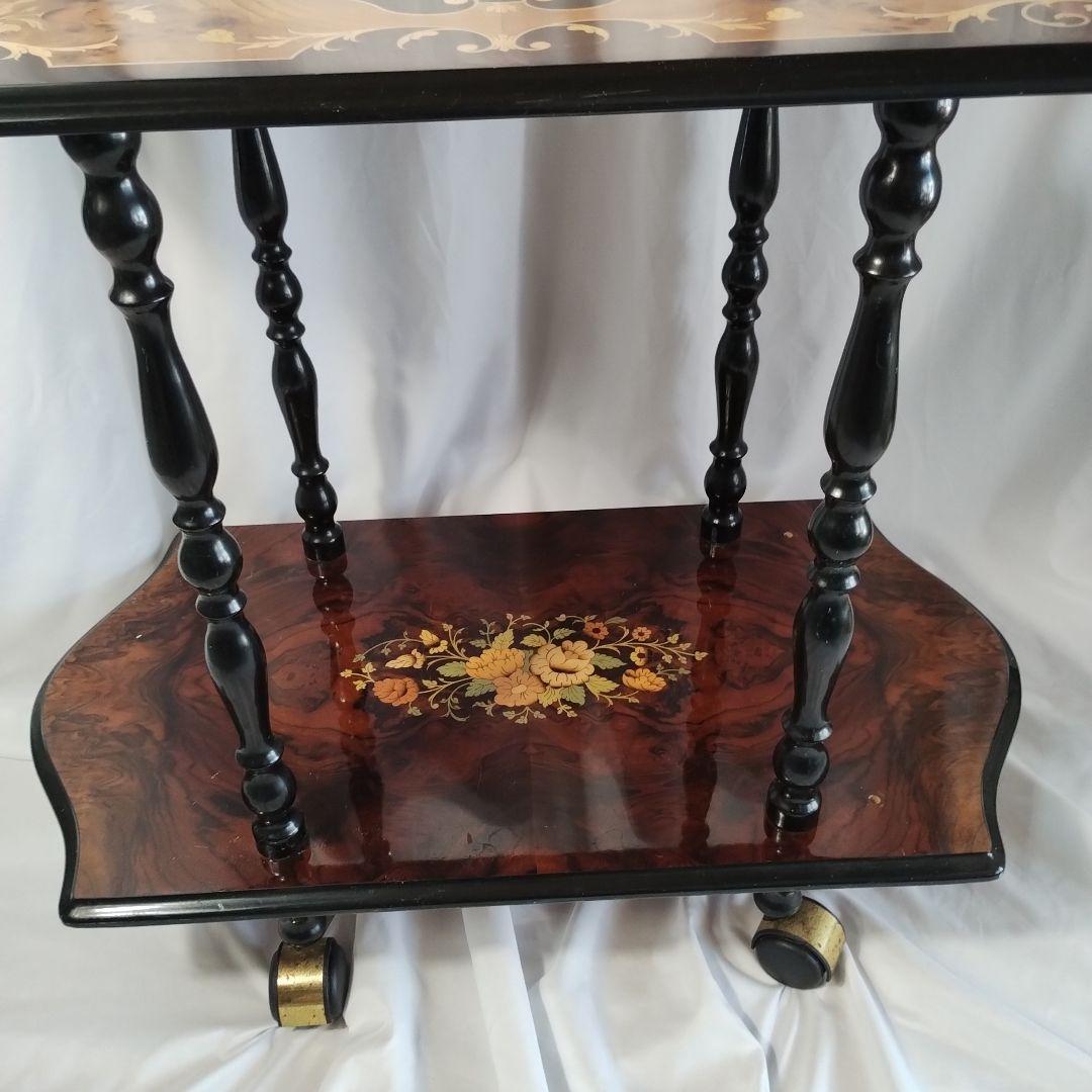 【関東地方限定販売】e【難あり】イタリア製 象嵌 キャスター付きキッチンワゴン