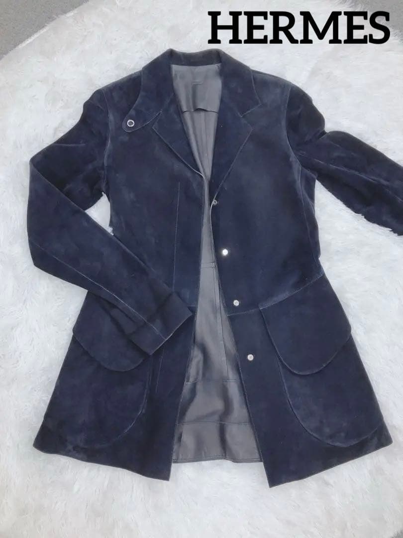★HERMES エルメス テーラード ジャケット アウター ベロア スウェード