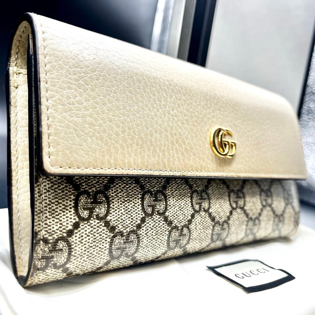 美品/現行✨グッチ 長財布 折財布 GGスプリーム×レザー マーモント ベージュ