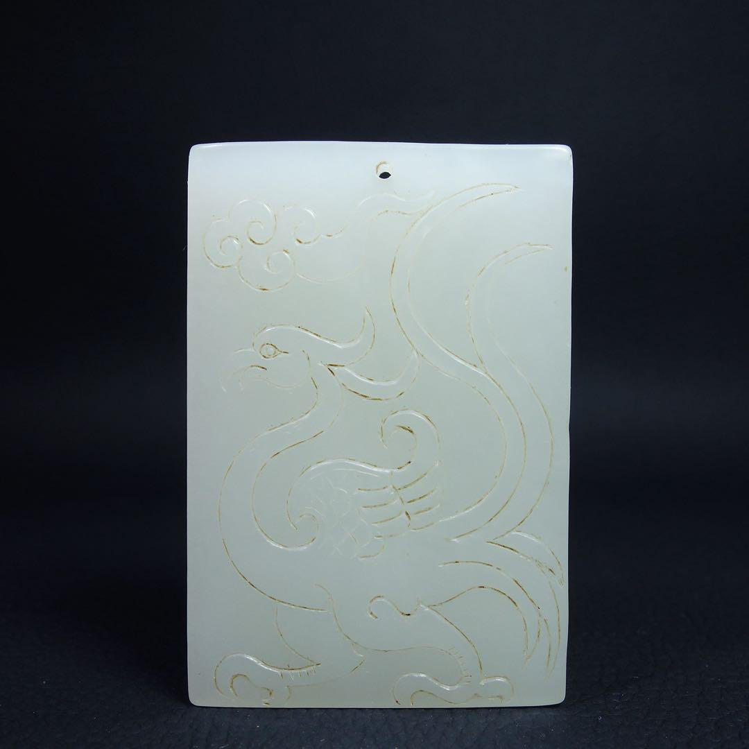 長方形 龍鳳 玉牌 天然石 清時代中国古美術 和田玉 アクセサリー 旧家蔵出し