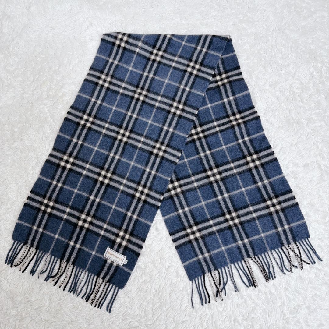 希少色✨ Burberry バーバリー カシミヤ マフラー ノバチェック ブルー