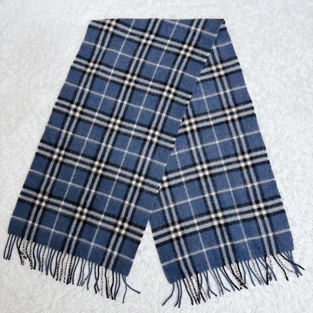 希少色✨ Burberry バーバリー カシミヤ マフラー ノバチェック ブルー