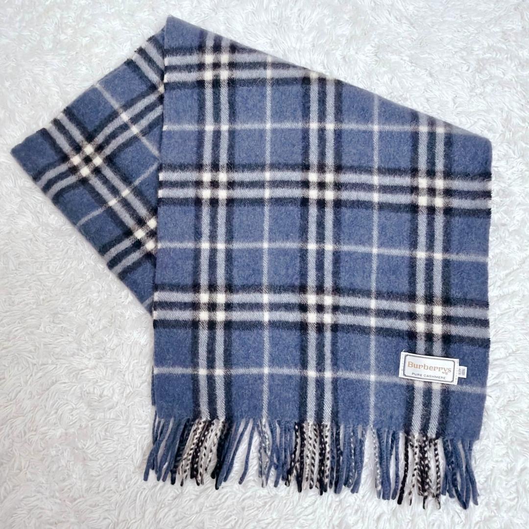 希少色✨ Burberry バーバリー カシミヤ マフラー ノバチェック ブルー
