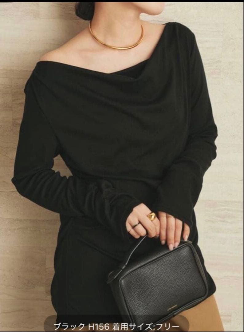 今季plage wool drape longTシャツ ブラック ニット ウール