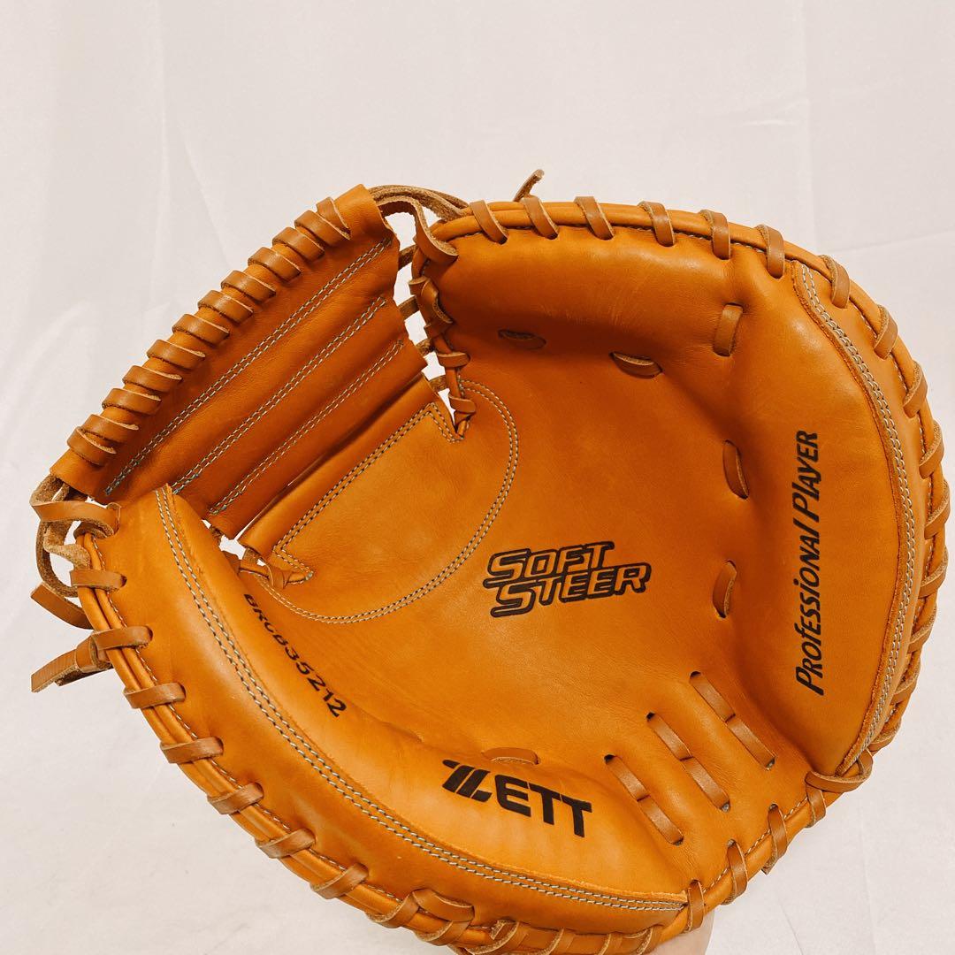 極美品　ZETT ゼット　一般軟式用キャッチャーミット　レザー　ライトブラウン