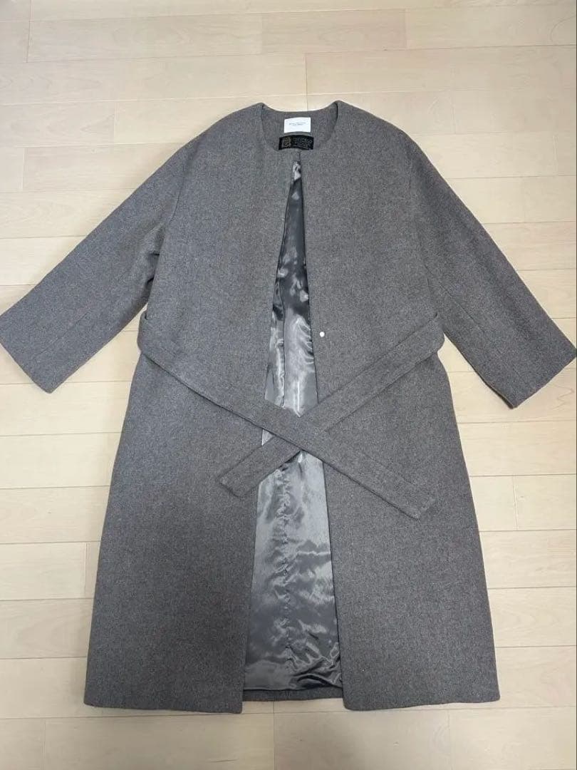 ビーバーノーカラーロングコート