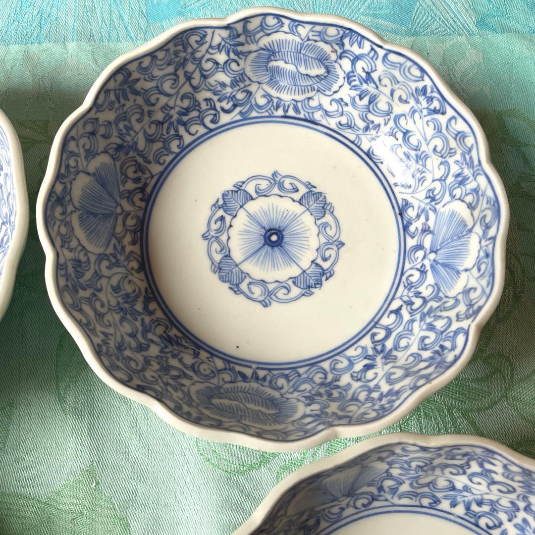 古伊万里　染付　唐草　牡丹　膾皿　5客