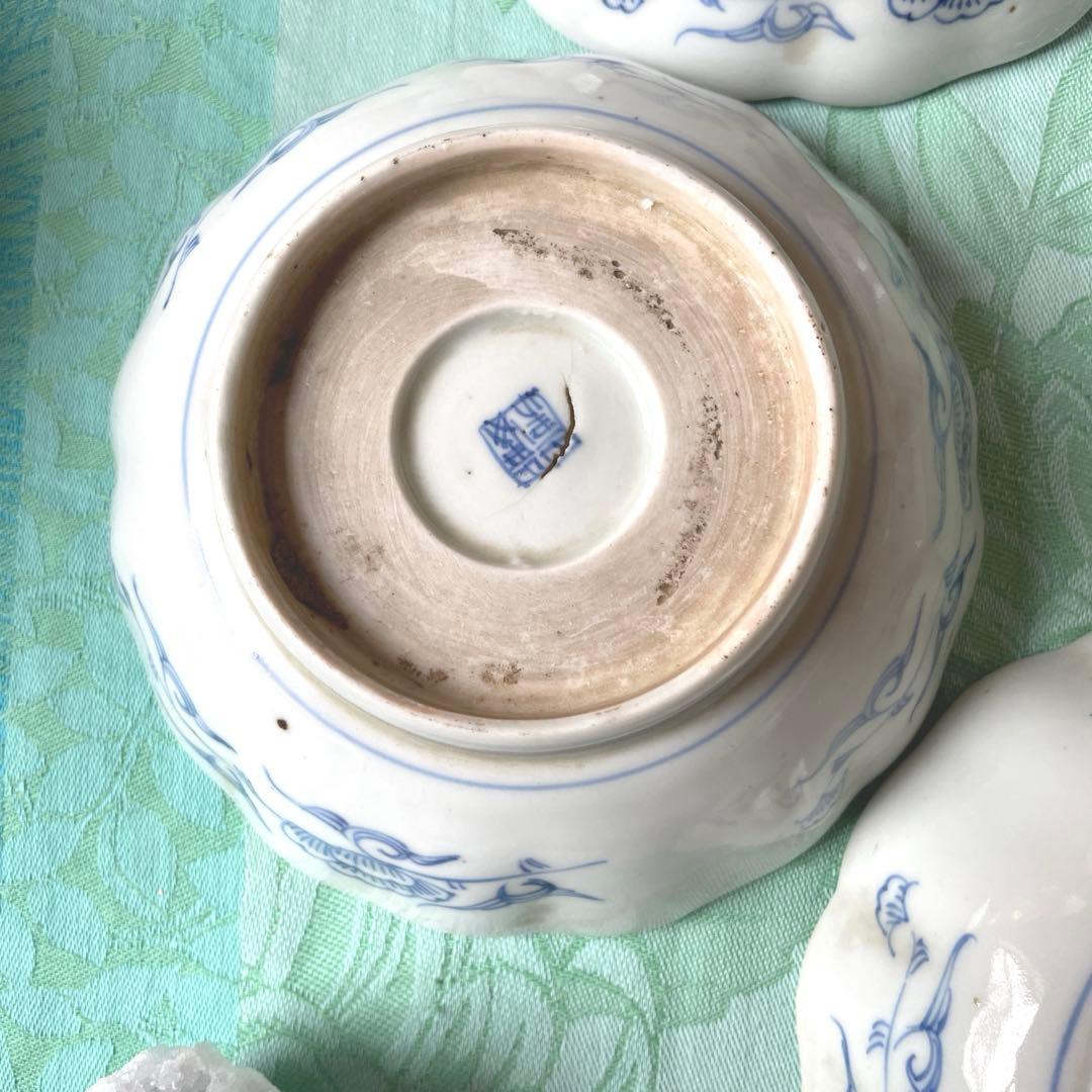 古伊万里　染付　唐草　牡丹　膾皿　5客