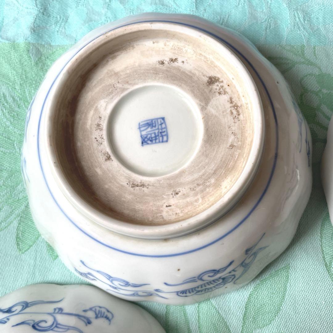 古伊万里　染付　唐草　牡丹　膾皿　5客