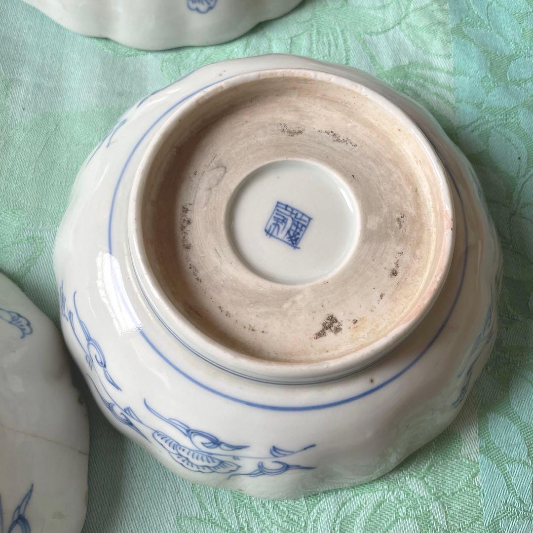 古伊万里　染付　唐草　牡丹　膾皿　5客