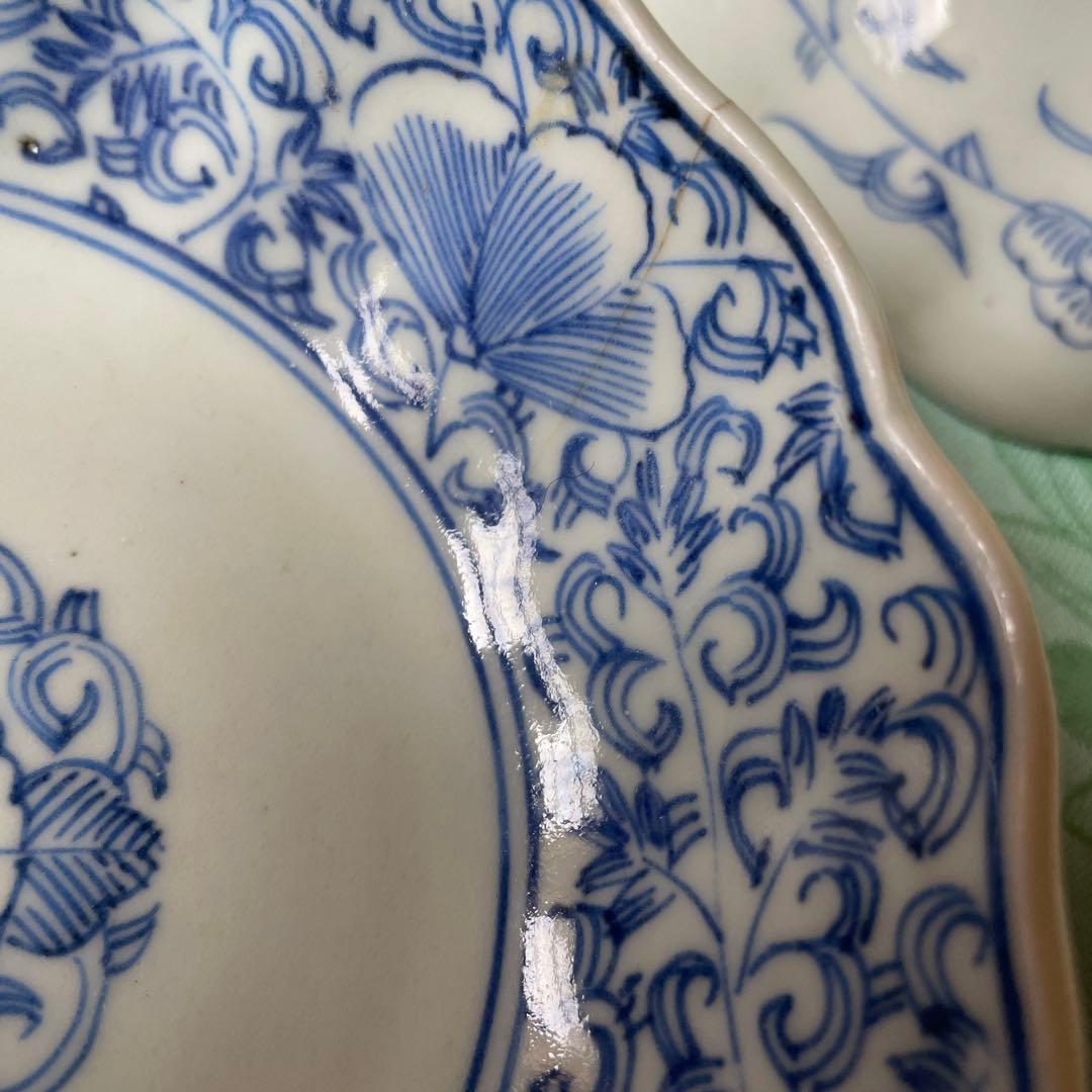 古伊万里　染付　唐草　牡丹　膾皿　5客