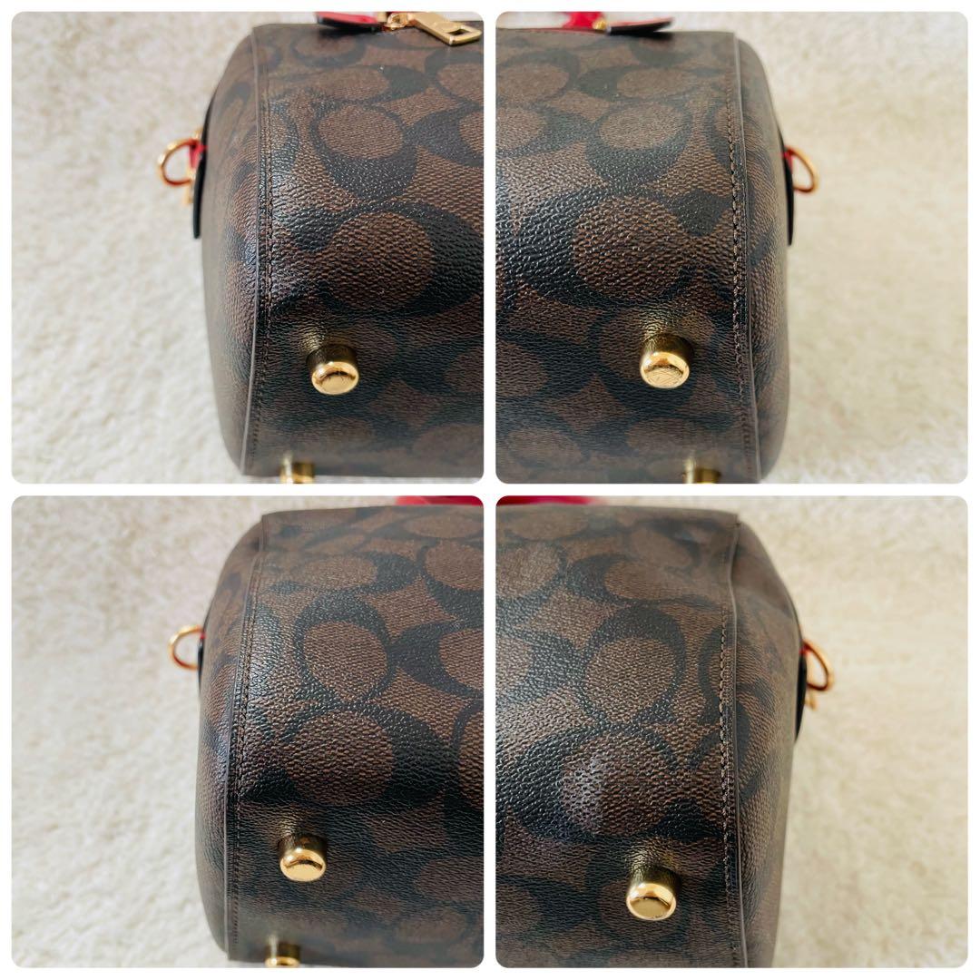 【美品】coach ミニボストン 2way ショルダーバッグ シグネチャー 赤