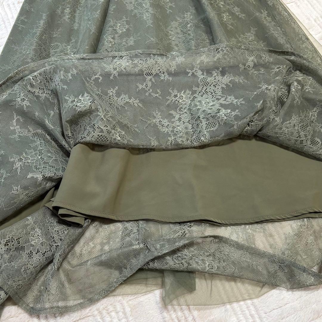 Leja 総レース花柄レイヤード配色フレア後ろリボン　ドレス　パーティードレス