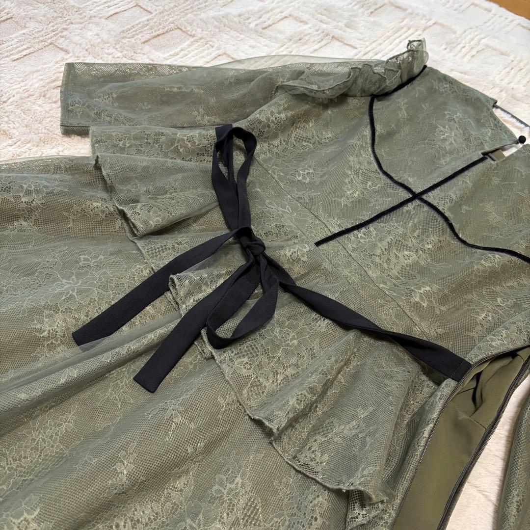 Leja 総レース花柄レイヤード配色フレア後ろリボン　ドレス　パーティードレス