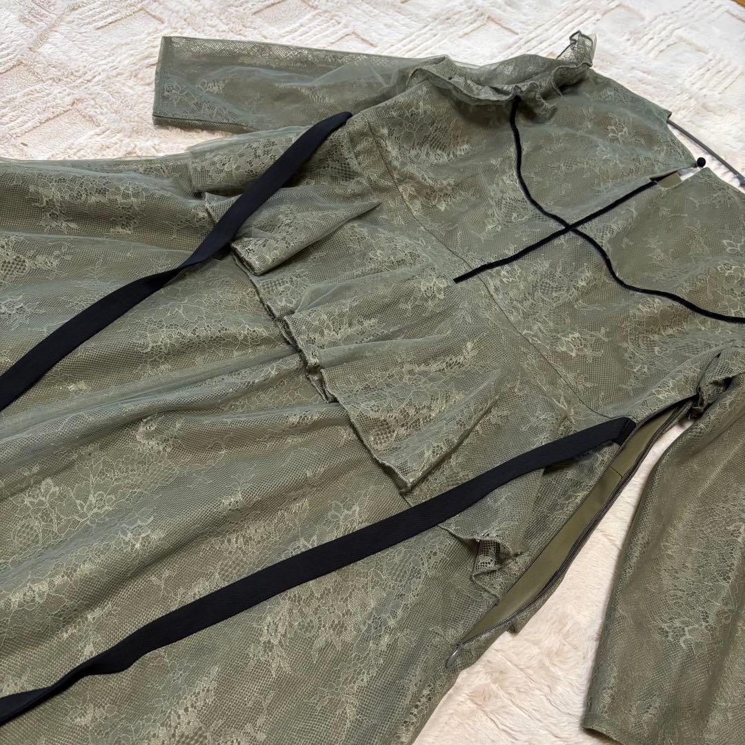 Leja 総レース花柄レイヤード配色フレア後ろリボン　ドレス　パーティードレス