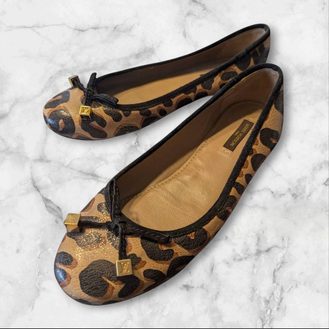 LOUIS VUITTON フラットパンプス LVキューブ レオパード　23.5