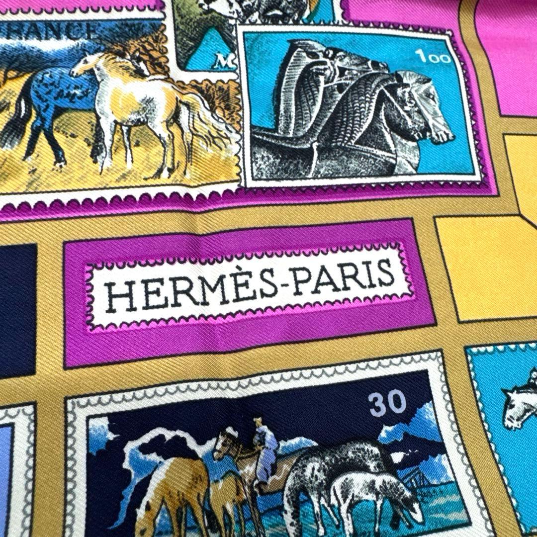 エルメス　カレ90 スカーフ　CORRE SPONDANCE ブルー　切手