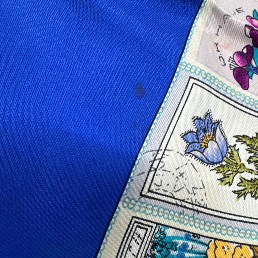 エルメス　カレ90 スカーフ　CORRE SPONDANCE ブルー　切手