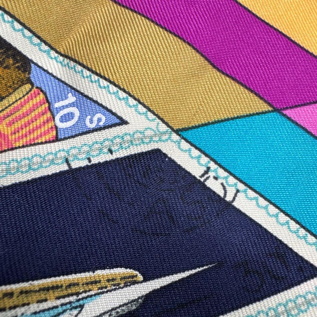 エルメス　カレ90 スカーフ　CORRE SPONDANCE ブルー　切手