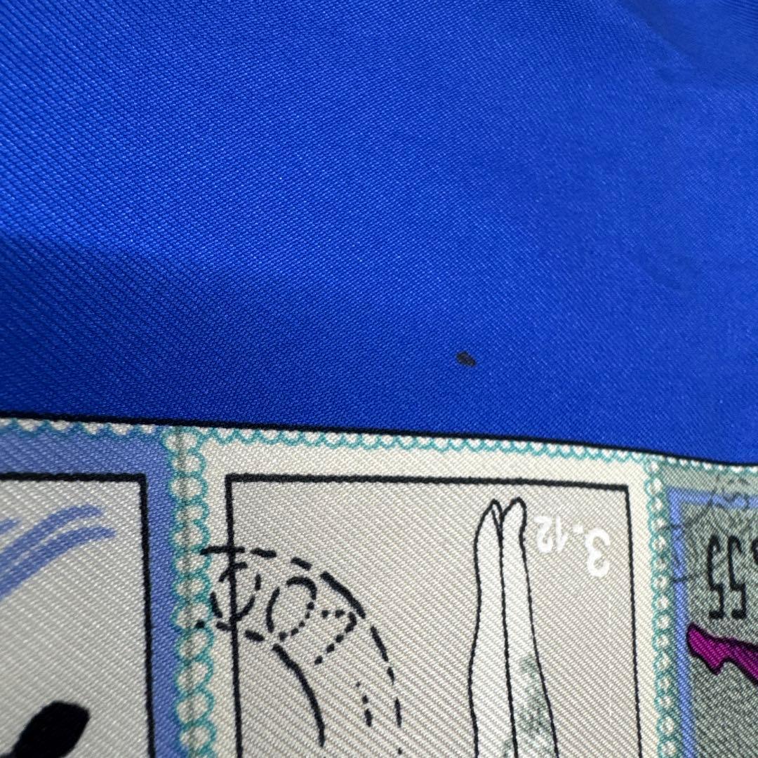 エルメス　カレ90 スカーフ　CORRE SPONDANCE ブルー　切手