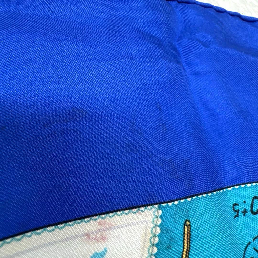 エルメス　カレ90 スカーフ　CORRE SPONDANCE ブルー　切手