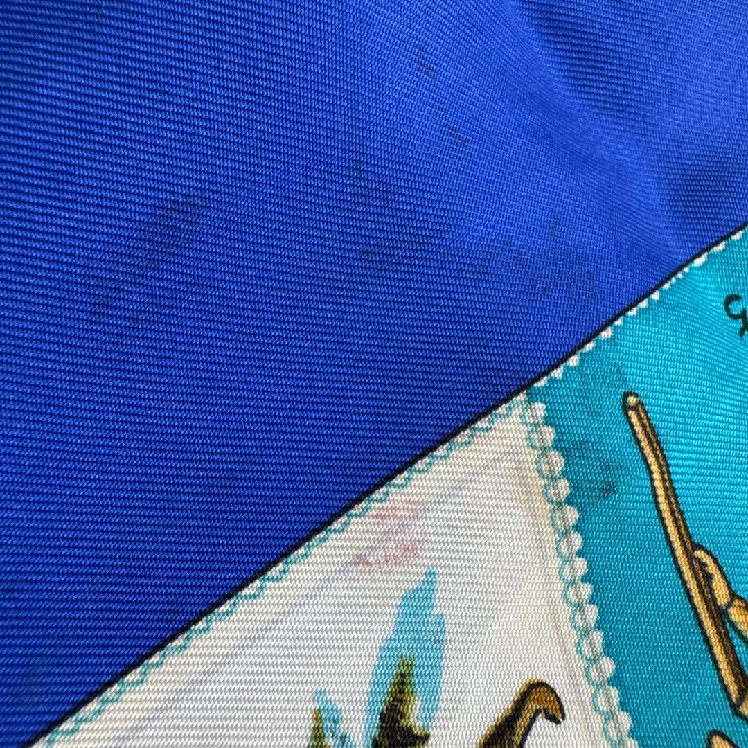 エルメス　カレ90 スカーフ　CORRE SPONDANCE ブルー　切手