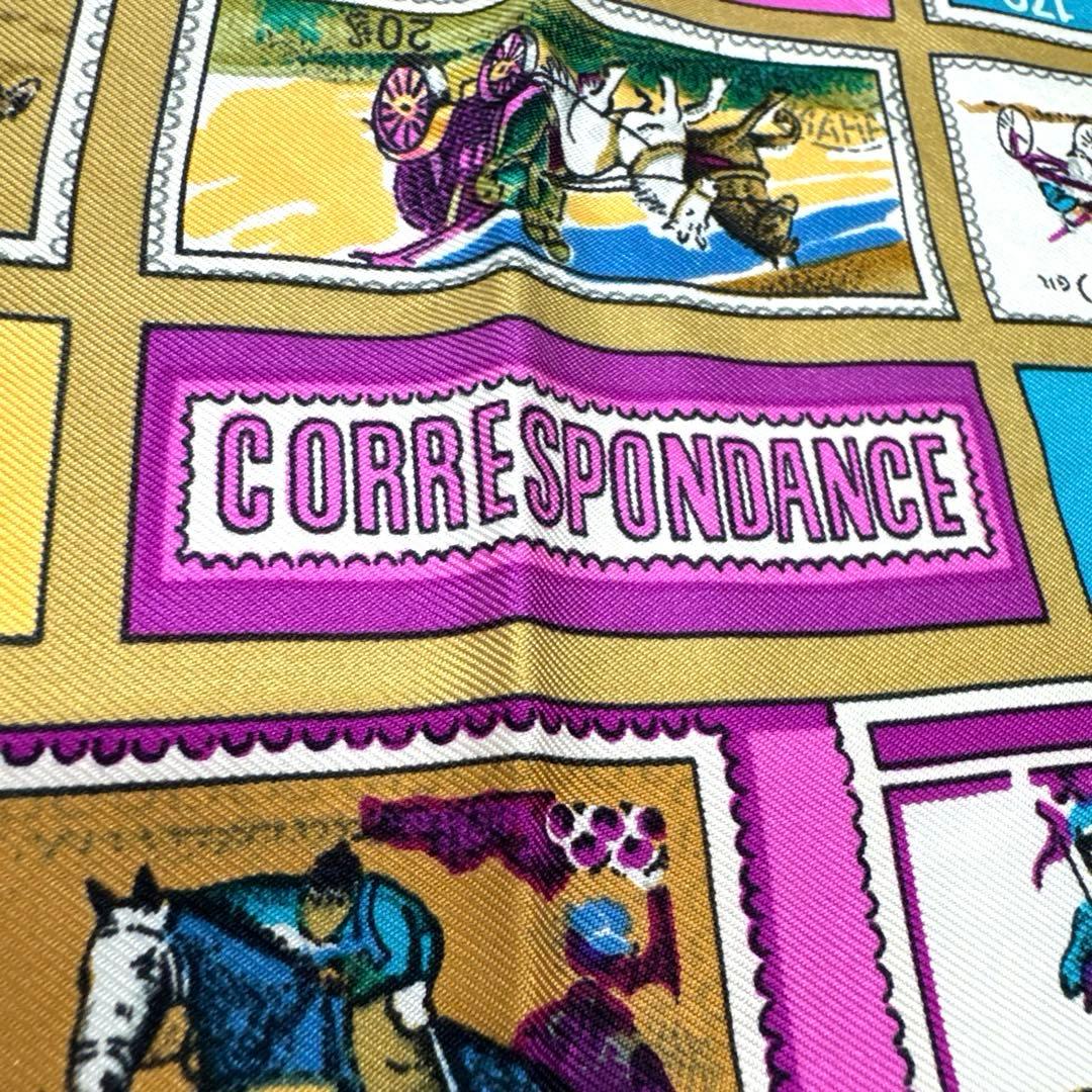 エルメス　カレ90 スカーフ　CORRE SPONDANCE ブルー　切手