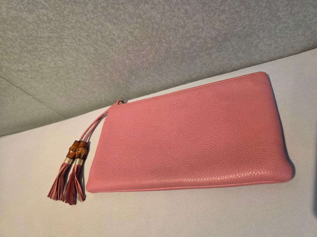 グッチGUCCI クラッチバッグ ピンク バンブー ポーチ レザー 竹
