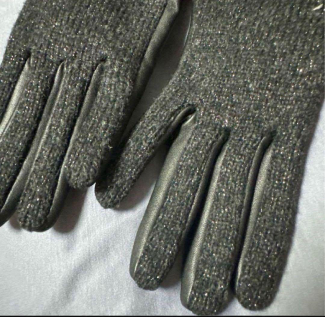 新品 agnesB アニエスベー ウールレザー手袋革手 袋 21cmベルト