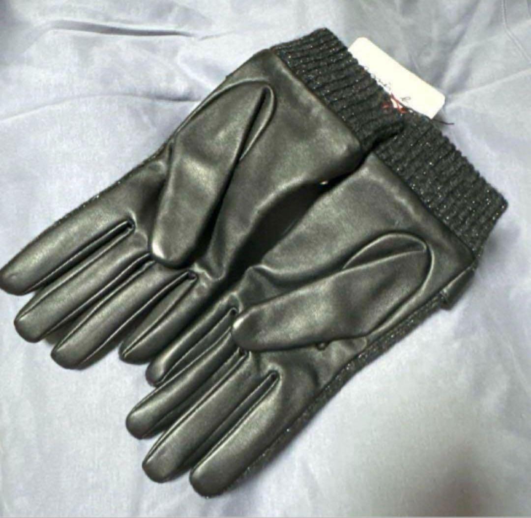 新品 agnesB アニエスベー ウールレザー手袋革手 袋 21cmベルト