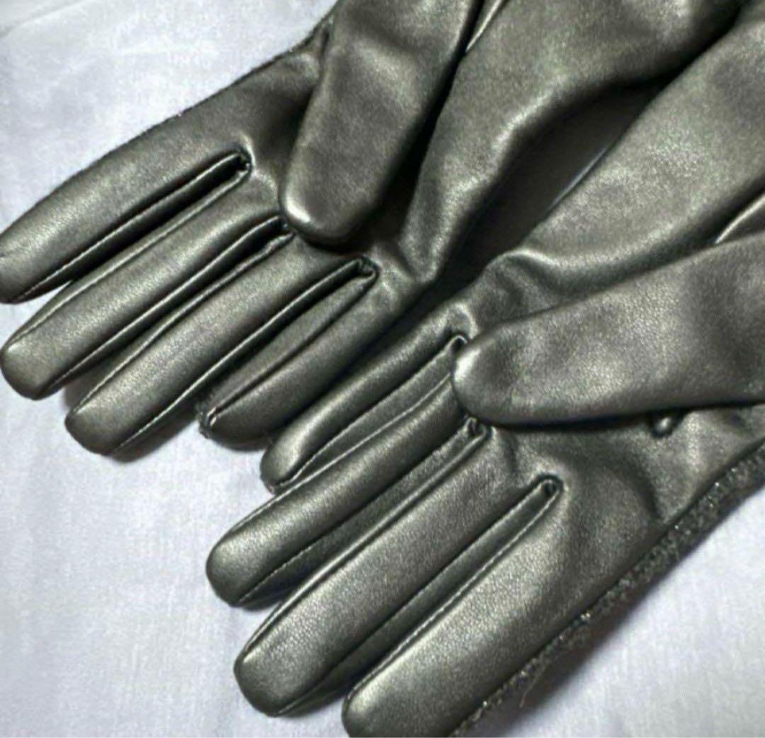 新品 agnesB アニエスベー ウールレザー手袋革手 袋 21cmベルト