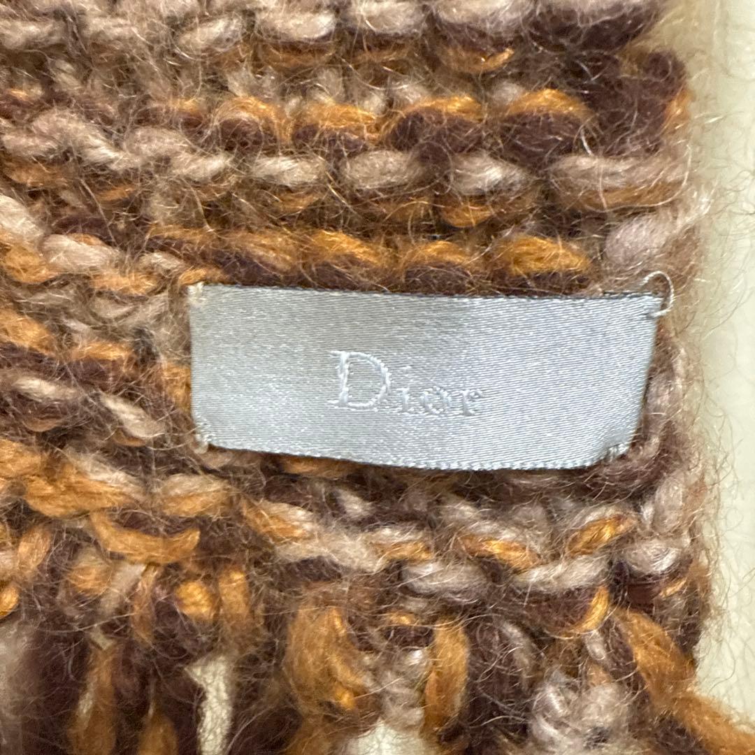 Dior ブラウン系 ニットマフラー フリンジ付き