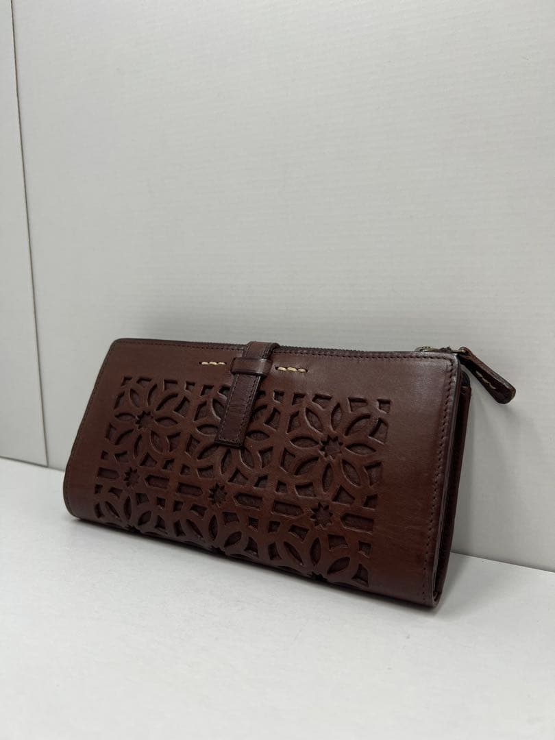 genten ゲンテン 長財布 L字ジップ ナチュラルレザー 本革ダークブラウン