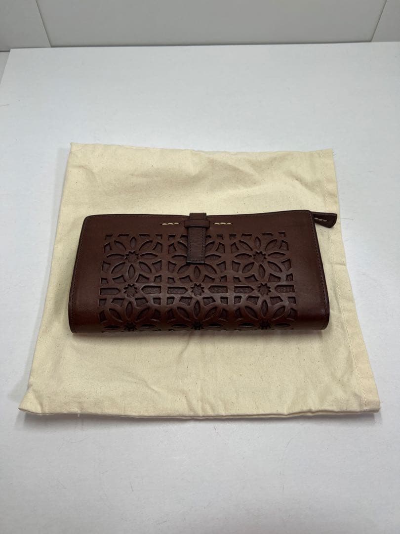 genten ゲンテン 長財布 L字ジップ ナチュラルレザー 本革ダークブラウン