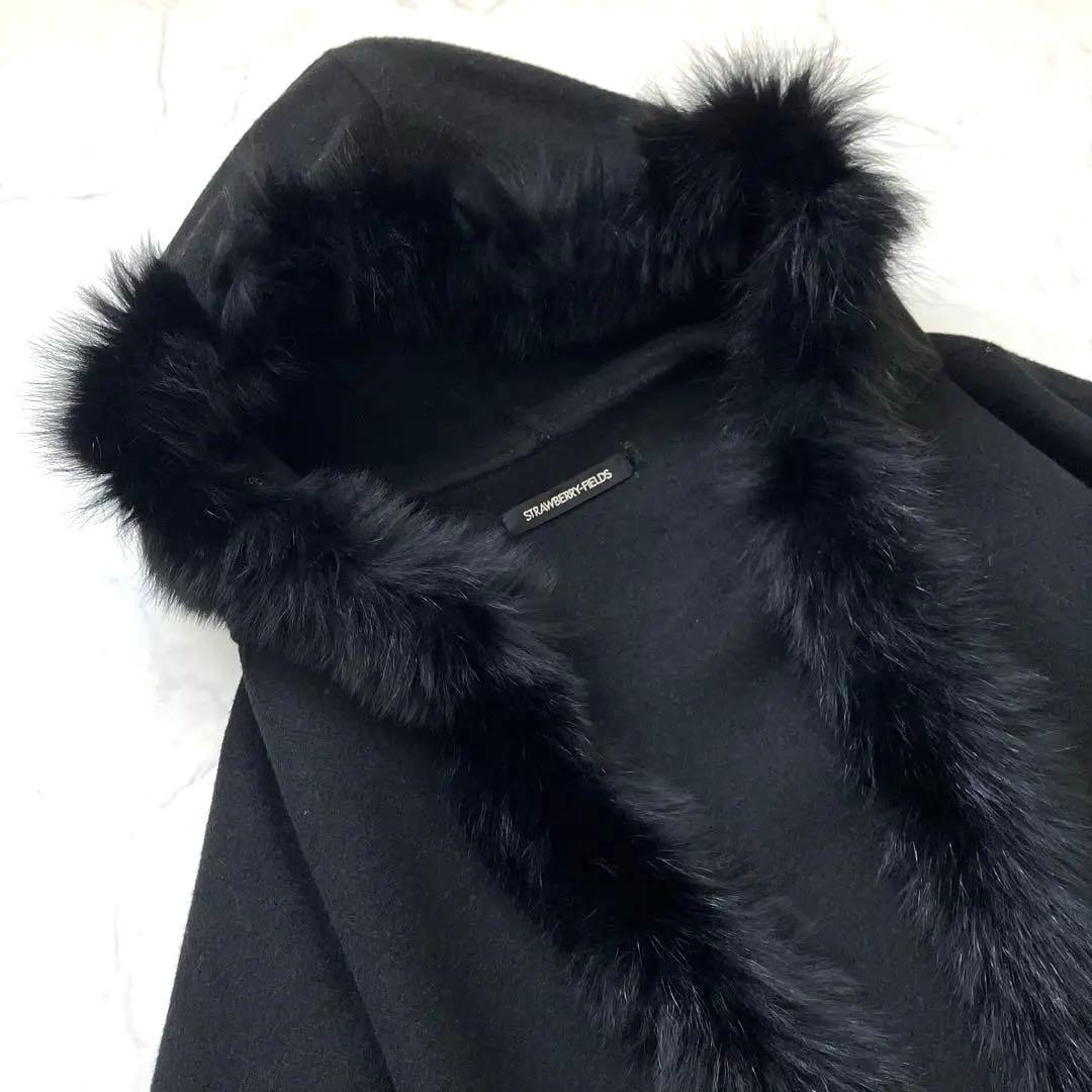 高級感✨ ストロベリーフィールズ　フォックスファー ケープコート　ポンチョ　黒