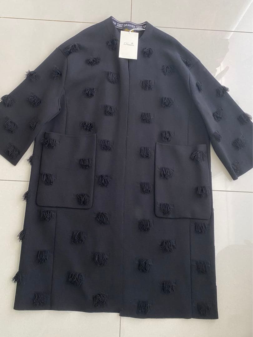 【新品タグ付】Drawer ポンポン フリンジ ニットコート ジャケット カーデ