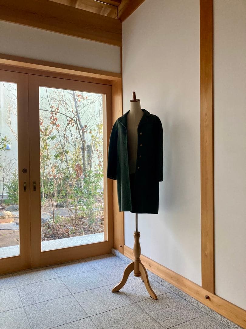 HERMES チェスターコート　カシミヤ　馬車柄ボタン　バッファローホーン