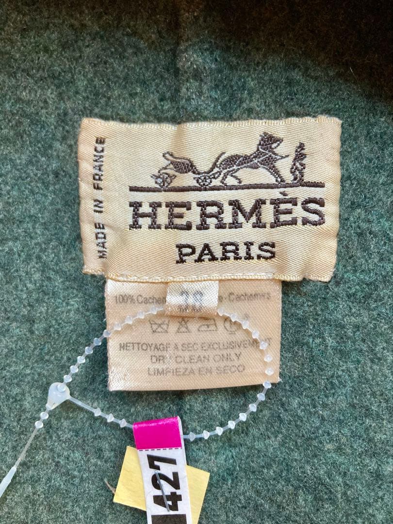 HERMES チェスターコート　カシミヤ　馬車柄ボタン　バッファローホーン