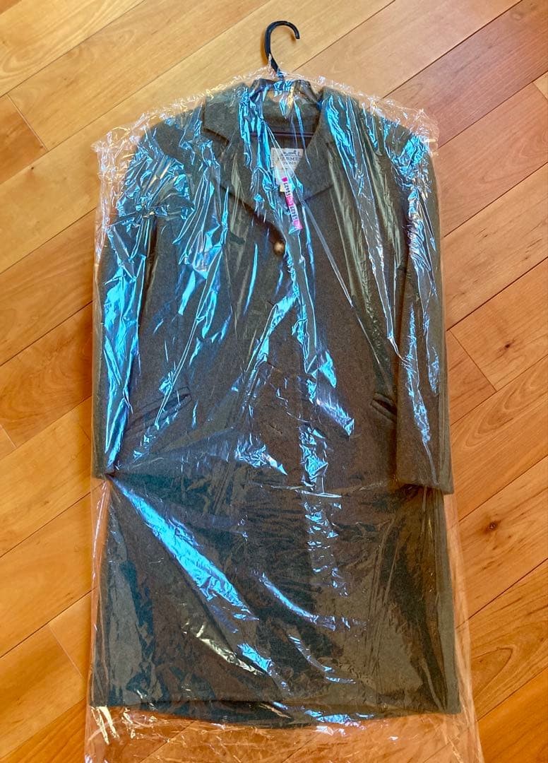 HERMES チェスターコート　カシミヤ　馬車柄ボタン　バッファローホーン