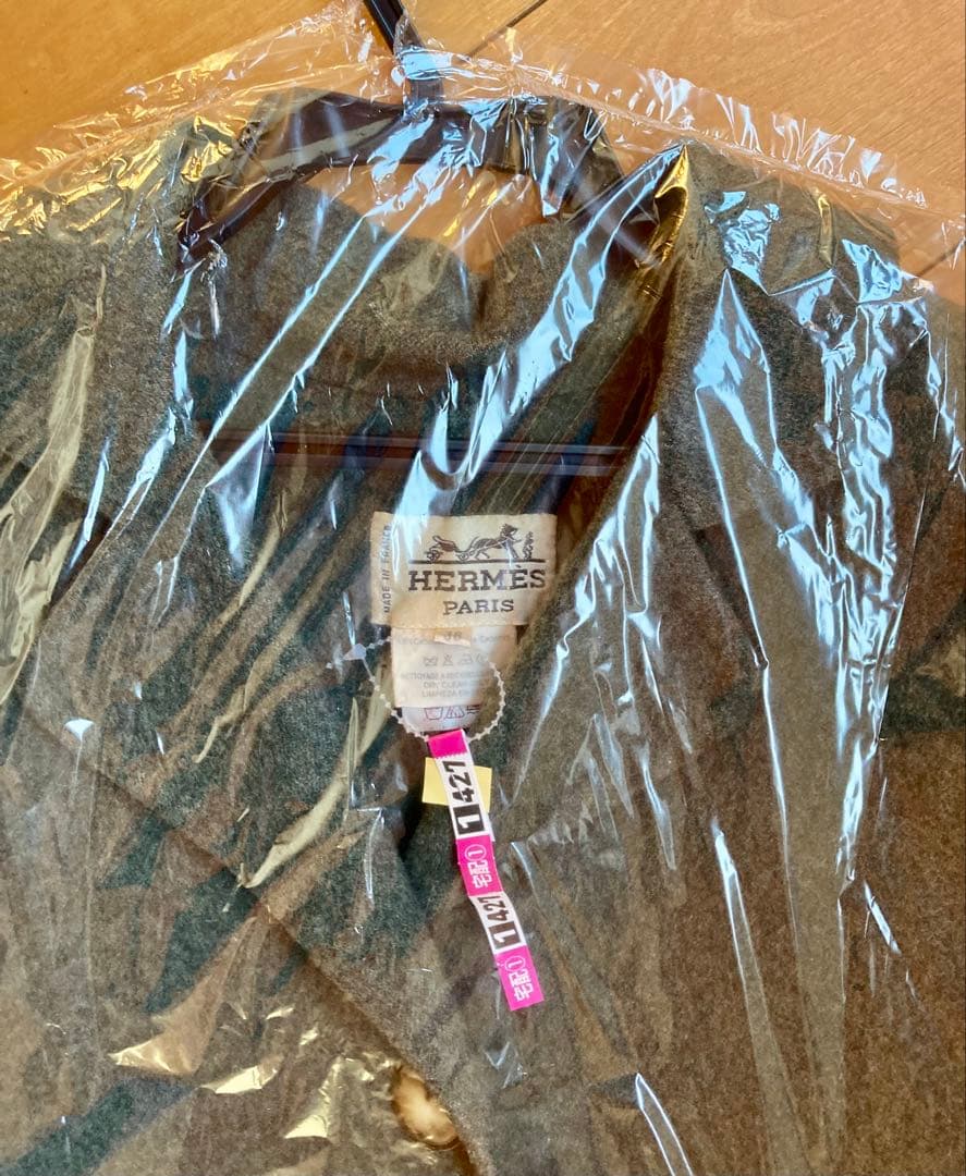 HERMES チェスターコート　カシミヤ　馬車柄ボタン　バッファローホーン